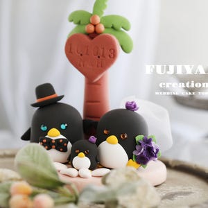 penguin wedding cake topper,handmade penguin couple cake topper,love birds cake topper,birthday cake topper,bride and groom cake topper