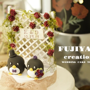 penguin wedding cake topper,handmade penguin couple cake topper,love birds cake topper,birthday cake topper,bride and groom cake topper
