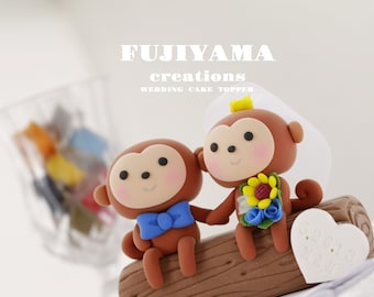 Adorno para tarta de bodas de pareja de monos, adorno para tarta hecho a mano, adorno para tarta del zodíaco chino, adorno para tarta personalizado, adorno para tarta de novios