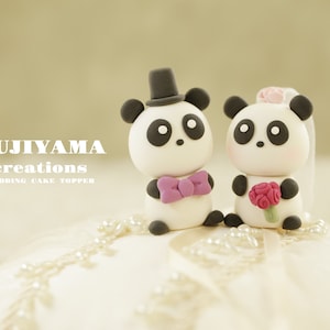 cute panda wedding cake topper,handmade couple cake topper,custom wedding cake topper,birthday cake topper,bride and groom cake topper