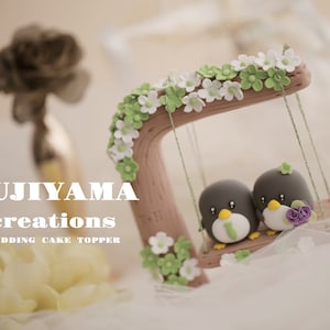 penguin wedding cake topper,handmade penguin couple cake topper,love birds cake topper,birthday cake topper,bride and groom cake topper