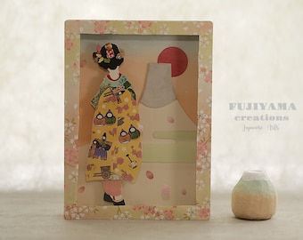 Handmade Japanese Geisha Maiko Wall Art,chiyogami kimono girl wall art,Geiko Home Decor,Japan Traditional Geisha Portrait Frame Art,J303