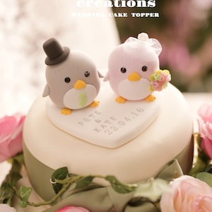 penguin wedding cake topper,handmade penguin couple cake topper,love birds cake topper,birthday cake topper,bride and groom cake topper