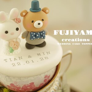 bunny and bear wedding cake topper,rabbit and bear cake topper,couple couple cake topper,birthday topper,bride and groom topper,wedding gift