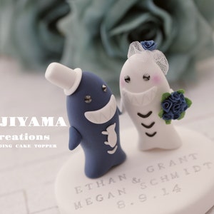 shark lover wedding cake topper,shark couple bride and groom cake topper,handmade shark cake topper,custom cake topper,birthday cake topper