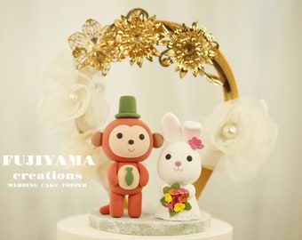 monkey and bunny cake topper,monkey and rabbit cake topper,Chiness Zodiace cake topper,monkey cake topper,bride and groom cake topper