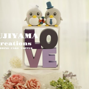 penguin wedding cake topper,handmade penguin couple cake topper,love birds cake topper,birthday cake topper,bride and groom cake topper