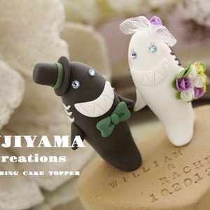 shark lover wedding cake topper,shark couple bride and groom cake topper,handmade shark cake topper,custom cake topper,birthday cake topper