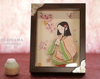 Handmade Japanese Geisha Maiko Wall Art,chiyogami kimono girl wall art,Geiko Home Decor,Japan Traditional Geisha Portrait Frame Art,J310