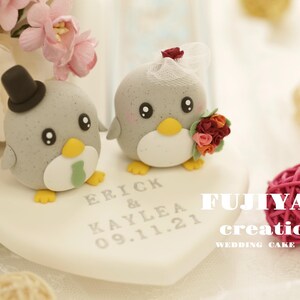 penguin wedding cake topper,handmade penguin couple cake topper,love birds cake topper,birthday cake topper,bride and groom cake topper