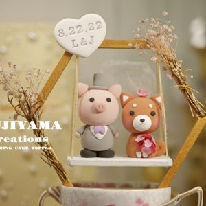Shiba Inu und Schweinchen Tortenstecker, Inu und Schweinchen Kuchen Topper, Geburtstag Tortenstecker, Braut und Bräutigam Hochzeitstorte Topper, Kuchentopper, Chiness Inu und Schweinchen Deko