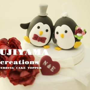 penguin wedding cake topper,handmade penguin couple cake topper,love birds cake topper,birthday cake topper,bride and groom cake topper