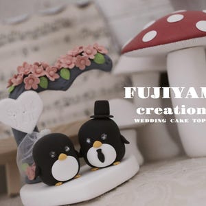 penguin wedding cake topper,handmade penguin couple cake topper,love birds cake topper,birthday cake topper,bride and groom cake topper