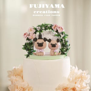 pug wedding cake topper,handmade pug cake topper,pug couple cake topper,pets cake topper,Chiness Zodiace topper,bride and groom topper