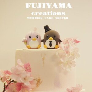 penguin wedding cake topper,handmade penguin couple cake topper,love birds cake topper,birthday cake topper,bride and groom cake topper