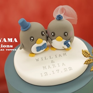 penguin wedding cake topper,handmade penguin couple cake topper,love birds cake topper,birthday cake topper,bride and groom cake topper