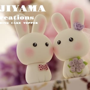bunny wedding cake topper,rabbit cake topper,handmade couple cake topper,bunnies cake topper,Chiness Zodiace topper,bride and groom topper