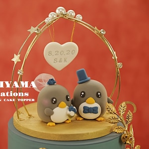penguin wedding cake topper,handmade penguin couple cake topper,love birds cake topper,birthday cake topper,bride and groom cake topper