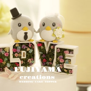 penguin wedding cake topper,handmade penguin couple cake topper,love birds cake topper,birthday cake topper,bride and groom cake topper