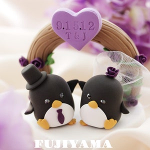 penguin wedding cake topper,handmade penguin couple cake topper,love birds cake topper,birthday cake topper,bride and groom cake topper