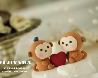 Adorno para tarta de bodas de pareja de monos, adorno para tarta hecho a mano, adorno para tarta del zodíaco chino, adorno para tarta personalizado, adorno para tarta de novios