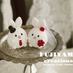 bunny wedding cake topper,rabbit cake topper,handmade couple cake topper,bunnies cake topper,Chiness Zodiace topper,bride and groom topper