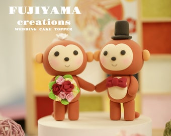 Adorno para tarta de bodas de pareja de monos, adorno para tarta hecho a mano, adorno para tarta del zodíaco chino, adorno para tarta personalizado, adorno para tarta de novios