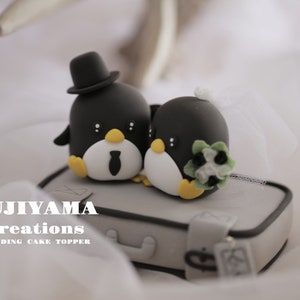 penguin wedding cake topper,handmade penguin couple cake topper,love birds cake topper,birthday cake topper,bride and groom cake topper