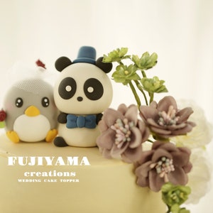 panda and penguin wedding cake topper,bride and groom cake topper,penguin cake topper,panda bear wedding cake topper,birthday cake topper