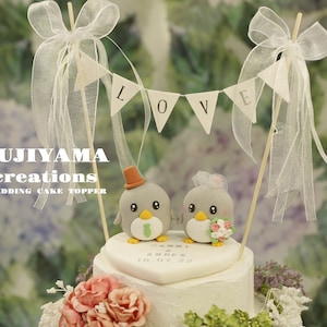penguin wedding cake topper,handmade penguin couple cake topper,love birds cake topper,birthday cake topper,bride and groom cake topper
