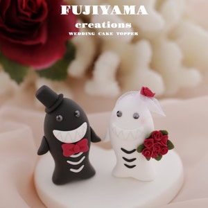 shark lover wedding cake topper,shark couple bride and groom cake topper,handmade shark cake topper,custom cake topper,birthday cake topper