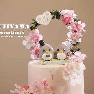 penguin wedding cake topper,handmade penguin couple cake topper,love birds cake topper,birthday cake topper,bride and groom cake topper