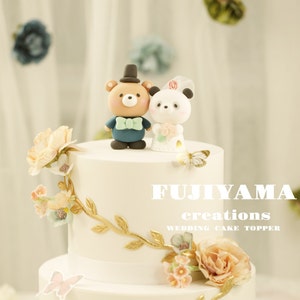panda and bear wedding cake topper,bride and groom cake topper,handmade couple cake topper,custom wedding cake topper,birthday cake topper