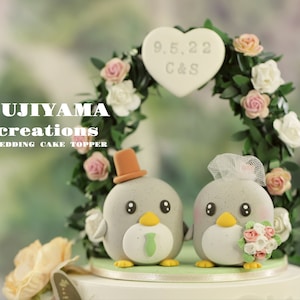penguin wedding cake topper,handmade penguin couple cake topper,love birds cake topper,birthday cake topper,bride and groom cake topper