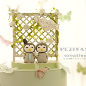penguin wedding cake topper,handmade penguin couple cake topper,love birds cake topper,birthday cake topper,bride and groom cake topper