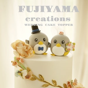 penguin wedding cake topper,handmade penguin couple cake topper,love birds cake topper,birthday cake topper,bride and groom cake topper