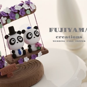 cute panda wedding cake topper,handmade couple cake topper,custom wedding cake topper,birthday cake topper,bride and groom cake topper