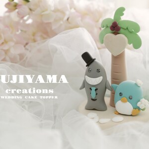 shark and penguin wedding cake topper,shark couple cake topper,handmade penguins couple cake topper,custom cake topper,birthday cake topper