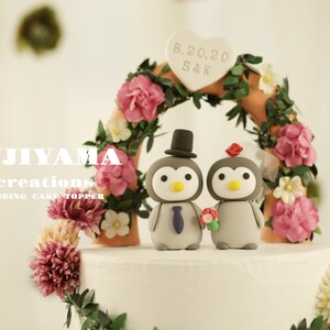 penguin wedding cake topper,handmade penguin couple cake topper,love birds cake topper,birthday cake topper,bride and groom cake topper