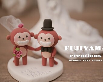 Adorno para tarta de bodas de pareja de monos, adorno para tarta hecho a mano, adorno para tarta del zodíaco chino, adorno para tarta personalizado, adorno para tarta de novios