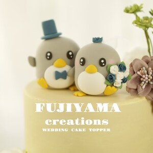 penguin wedding cake topper,handmade penguin couple cake topper,love birds cake topper,birthday cake topper,bride and groom cake topper