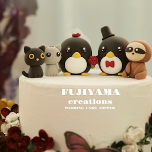 penguin wedding cake topper,handmade penguin couple cake topper,love birds cake topper,birthday cake topper,bride and groom cake topper