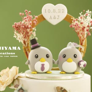 penguin wedding cake topper,handmade penguin couple cake topper,love birds cake topper,birthday cake topper,bride and groom cake topper