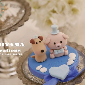 dog and pig wedding cake topper,dog cake topper,piglet cake topper,Chiness Zodiace cake topper,custom cake topper,piggy cake topper