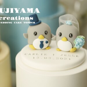 penguin wedding cake topper,handmade penguin couple cake topper,love birds cake topper,birthday cake topper,bride and groom cake topper