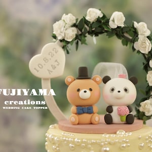 panda and bear wedding cake topper,bride and groom cake topper,handmade couple cake topper,custom wedding cake topper,birthday cake topper