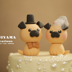 pug wedding cake topper,handmade pug cake topper,pug couple cake topper,pets cake topper,Chiness Zodiace topper,bride and groom topper