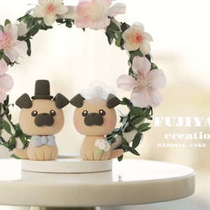 pug wedding cake topper,handmade pug cake topper,pug couple cake topper,pets cake topper,Chiness Zodiace topper,bride and groom topper