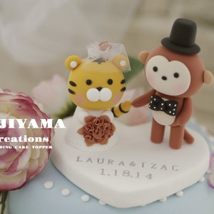 monkey and tiger wedding cake topper,monkey couple cake topper,Chiness Zodiace cake topper,custom cake topper,bride and groom cake topper