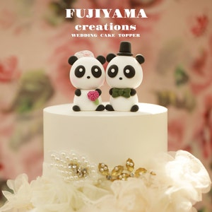 cute panda wedding cake topper,handmade couple cake topper,custom wedding cake topper,birthday cake topper,bride and groom cake topper
